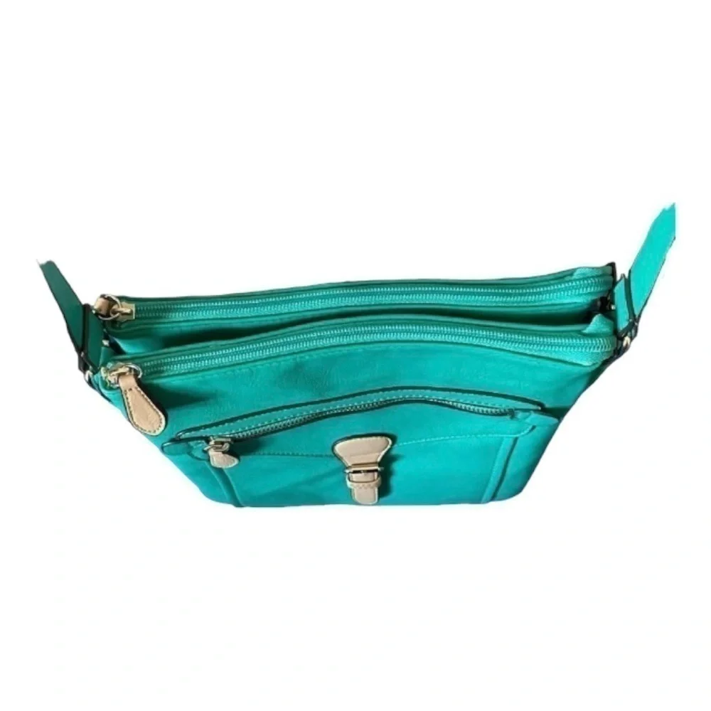 CHARMING CHARLIE-GREEN & TAN CROSSB…